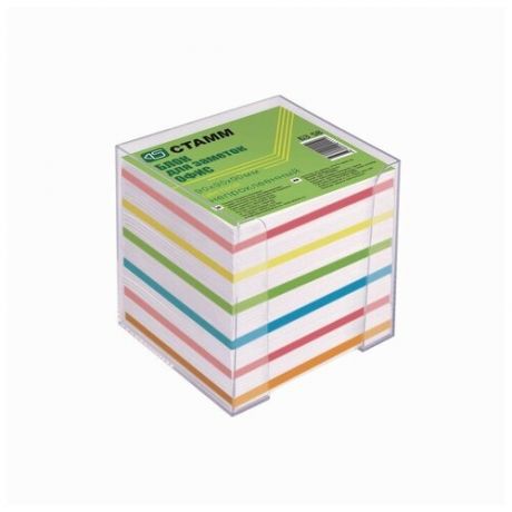 Стамм Блок бумаги для записей «Офис», 9 x 9 x 9 см, 65 г/м2, в пластиковом прозрачном боксе, цветной