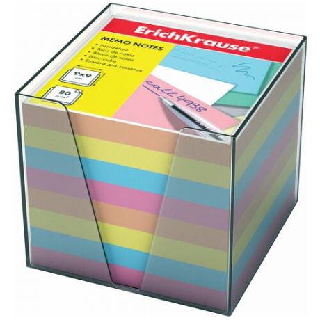 Блок для записей ERICH KRAUSE в подставке прозрачной, куб 9×9×9 см, цветной, 5142