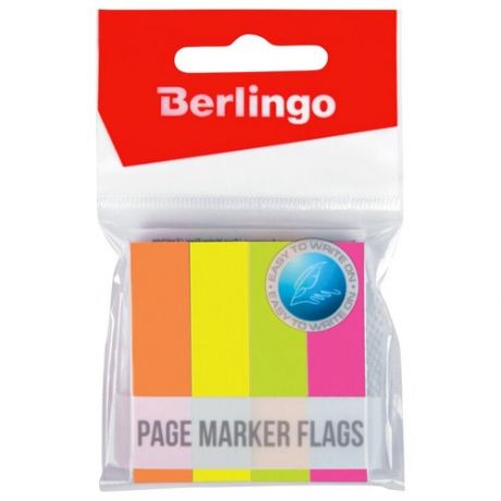 Клейкие закладки бумажные Berlingo, 4 цвета неон по 100л 12х50мм (LSz_50124)
