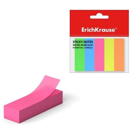 Закладки бумажные Erich Krause с клеевым краем, Neon, 15*50 мм, 500 листов, 5 цветов (37175)