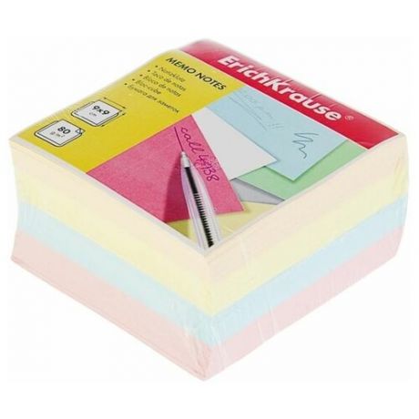 Блок бумаги для записей ErichKrause, 9x9x5 cм, цветной, плотность 80 г/м2, люкс