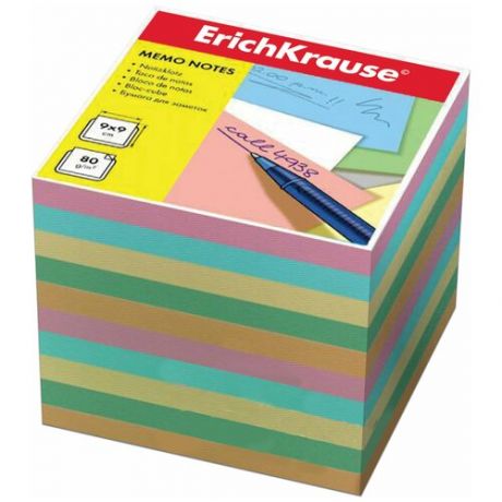 Блок для записей ERICH KRAUSE непроклеенный, 9×9×9 см, цветной, 5140