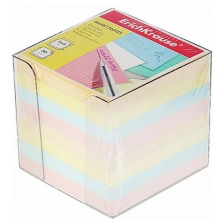 ErichKrause Блок бумаги для записей Erich Krause, 9 х 9 х 9 см, в пластиковом боксе, цветной, 80 г/м2