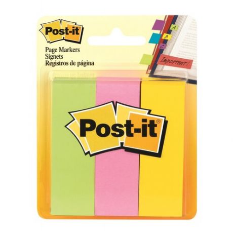 Клейкие закладки Post-it Original бумажные 3 цвета по 100 л 25x76 мм 7100027325 494572