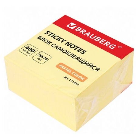 BRAUBERG Блок самоклеящийся 76х76 мм, 400 листов, 6 упаковок (111353) желтый