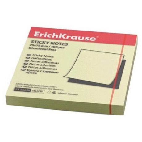 Клейкая бумага для заметок 75*75мм "Erich Krause" 70г/м2, желтая 59044