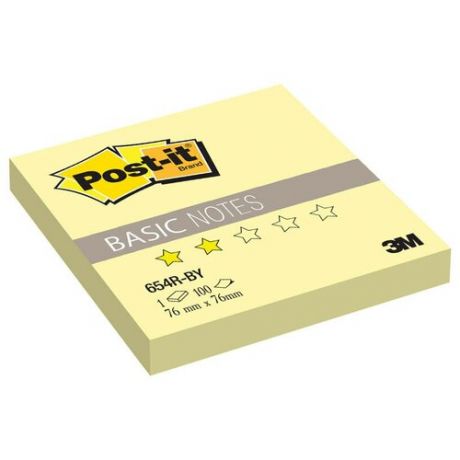 Блок самоклеящийся (стикер) POST-IT Basic, 76х76 мм, 100 л., желтый, 654R-BY