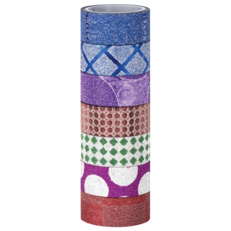 Клейкие ленты полимерные для декора с блестками «геометрия», 15 мм х 3 м, 7 цветов, остров сокровищ