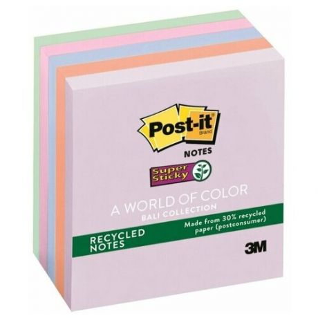 Post-it Блок-кубик Super Sticky, 76 х 76 мм, 5 блоков по 90 листов (654-5SSNRP) розовый/голубой/зеленый