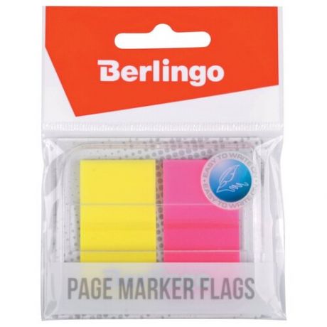 Berlingo флажки-закладки 45х25 мм, 20 листов, 2 неоновых цвета в диспенсере (LSz_45251) ассорти