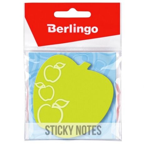 Berlingo Самоклеящийся блок фигурный Яблоко, 70х70 мм, 50 листов зеленый неон