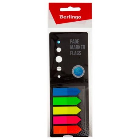 Berlingo флажки-закладки 42х12 мм стрелки, 25 листов, 5 неоновых цветов в картонной книжке (LSz_44111) ассорти