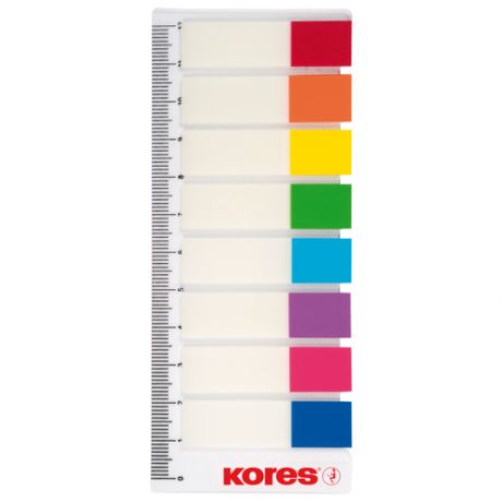 Клейкие закладки Kores (пластик 8 цветов по 15 листочков двухцветные 12х45 мм на линейке), 201925