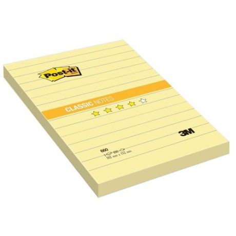 Post-it Блок Classic, 102х152 мм, желтый в линию, 100 штук (660)