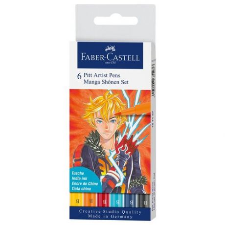 Набор капиллярных ручек Faber-Castell «Pitt Artist Pens Manga Shôjo Brush», ассорти, 6 шт., пластик.