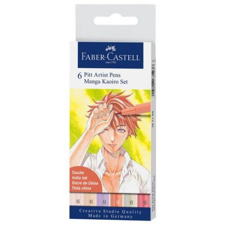 Набор капиллярных ручек Faber-Castell «Pitt Artist Pens Manga Kaoiro Brush», ассорти, 6 шт., пластик