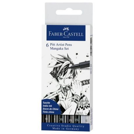 Набор капиллярных ручек Faber-Castell «Pitt Artist Pens Mangaka», ассорти, 6 шт., 0.1/0.3/0.7/2 brus