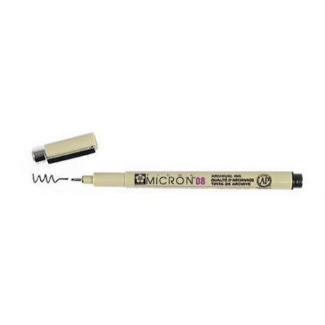 SAKURA Ручка капиллярная Pigma Micron 08, 0.5 мм, черный цвет чернил, 1 шт.