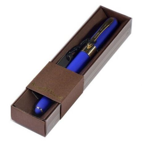 Ручка в футляре "MONACO" шариковая 0.5 ММ, синяя (ярко-синий корпус, коричневая коробка)