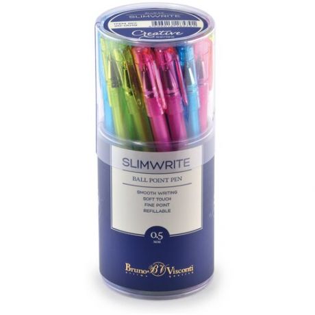 Ручка "SlimWrite. CREATIVE" шариковая 0.5 ММ, синяя (4 цвета корпуса), 24 штуки.