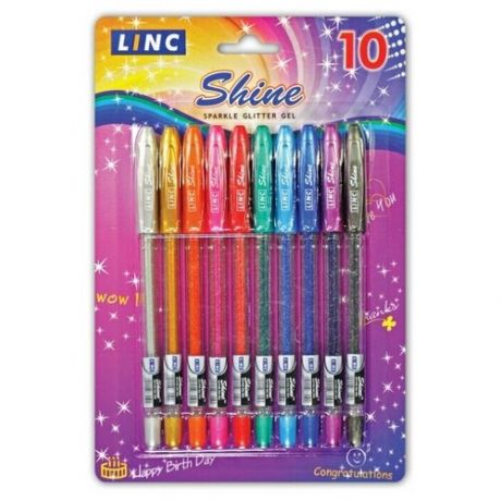 Набор гелевых ручек с блёстками LINC SHINE, 10 цветов