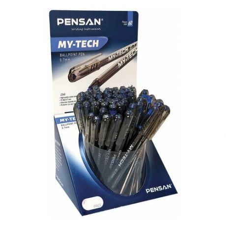 Ручка шариковая масляная PENSAN "My-Tech", комплект 60 шт., синяя, дисплей, игольчатый узел 0.7 мм, линия письма 0.35 мм, 2240/S60