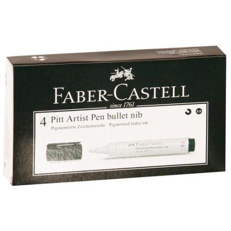 Faber-Castell Ручка капиллярная Pitt Artist Pen Bullet Nib, 2,5мм, белый цвет чернил, 4 шт.