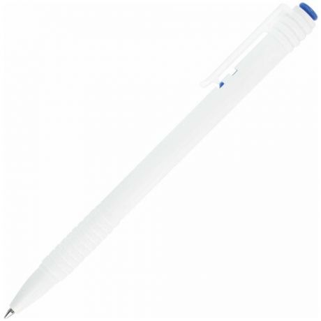 Ручка шариковая масляная автоматическая BRAUBERG «White», синяя, корпус белый, узел 1 мм, линия письма 0,5 мм, 142713