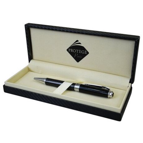 Ручка шариковая PROTEGE, цвет корпуса черный с серебристой отделкой в подарочной коробке