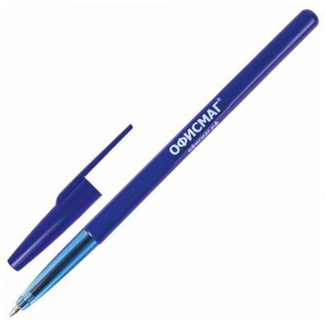 Ручка шариковая офисмаг "Офисная", синяя, корпус синий, узел 1 мм, линия письма 0,5 мм, 141117