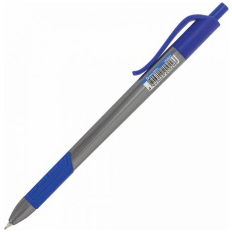 Ручка шариковая масляная автоматическая BRAUBERG "Extra Glide R-Grip Grey", синяя, узел 0,7 мм, линия письма 0,35 мм, 142931