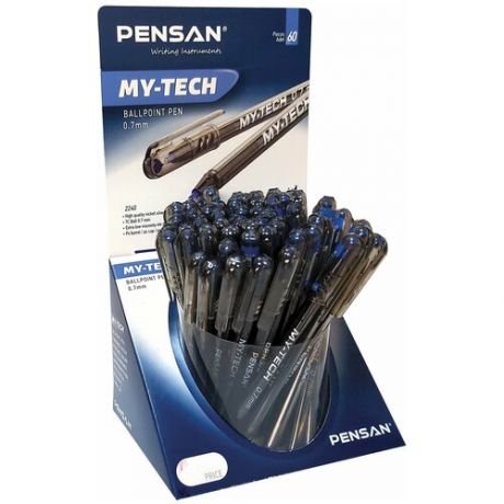 Ручка шариковая масляная PENSAN "My-Tech", синяя, дисплей, игольчатый узел 0,7 мм, линия письма 0,35 мм, 2240/S60