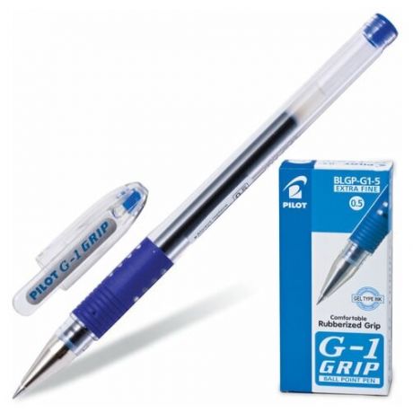 Ручка гелевая с грипом PILOT "G-1 Grip", синяя, корпус прозрачный, узел 0,5 мм, линия письма 0,3 мм, BLGP-G1-5, 140200