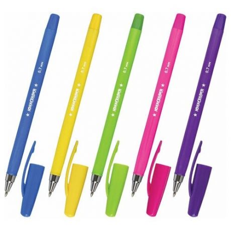 Ручки шариковые масляные юнландия, набор 5 шт., 5 цветов, "антибактериальные", узел 0,7 мм, линия письма 0,35 мм, 143349, OBP384, 143349