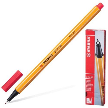Ручка капиллярная (линер) STABILO "Point 88", неоновая красная, корпус оранжевый, линия письма 0.4 мм, 88/040