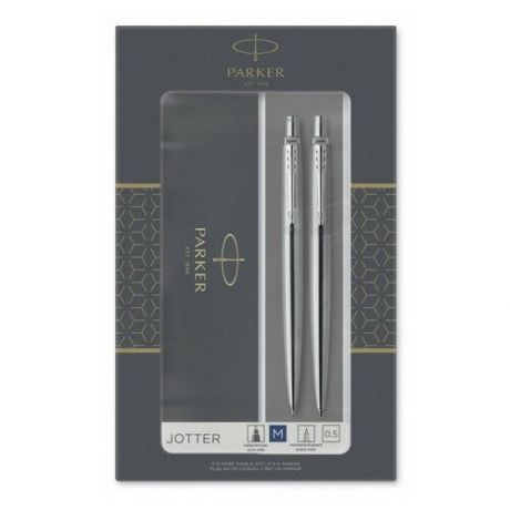 Parker набор подарочный jotter core - stainless steel ct, ручка шариковая+карандаш
