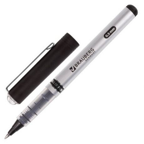 Ручка-роллер BRAUBERG "Flagman", синяя, корпус серебристый, хромированные детали, узел 0.5 мм, линия письма 0.3 мм, 141556