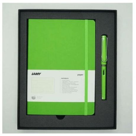 Набор ручка перьевая LAMY Safari, F, Зеленый+Записная книжка, мягкий переплет, А5, зеленый