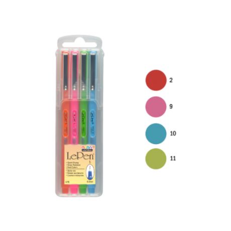 Набор ручек капиллярных LePen Bright Set , 0,3 мм 4 шт/уп MAR4300-4H/P в пенале Цвет: Красный, розовый, светло-голубой, светло-зеленый
