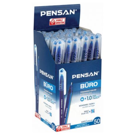 Ручка шариковая масляная PENSAN "Buro", синяя, игольчатый узел 1 мм, линия 0,8 мм упаковка 50 шт.