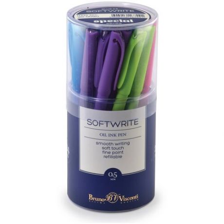 Ручка "SoftWrite. SPECIAL" С чернилами на масляной основе 0.5 ММ, синяя (4 цвета корпуса), 24 штуки.