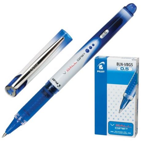 Ручка-роллер с грипом PILOT "V-Ball Grip", синяя, корпус с печатью, узел 0,5 мм, линия письма 0,3 мм, BLN-VBG-5