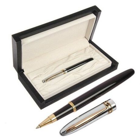 Ручка подарочная, шариковая, в кожзам футляре, «Грань», корпус чёрно-серебристый