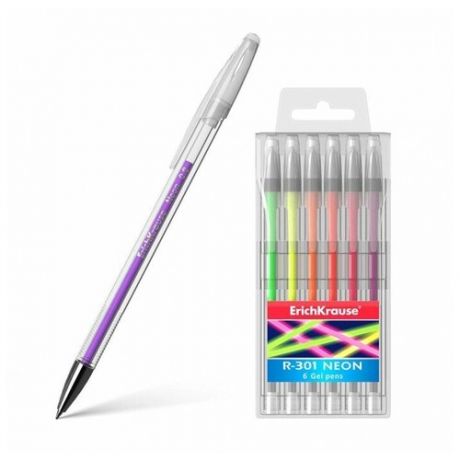 Ручка гелевая ErichKrause R-301 Neon, 6шт, в ассортименте