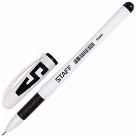 Ручка гелевая с грипом STAFF «Manager», черная, корпус белый, игольчатый узел 0,5 мм, линия письма 0,35 мм, 142393