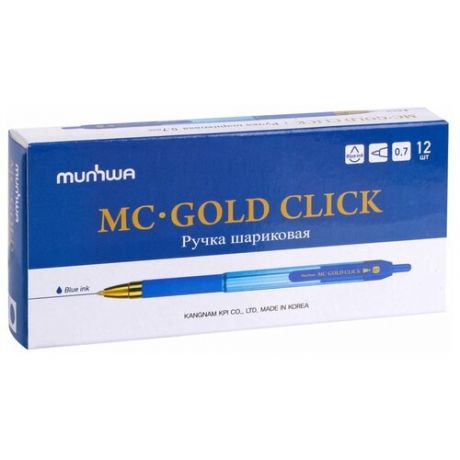 MunHwa Набор шариковых ручек MC Gold Click, 0.7 мм (GC07-02), синий цвет чернил, 12 шт.