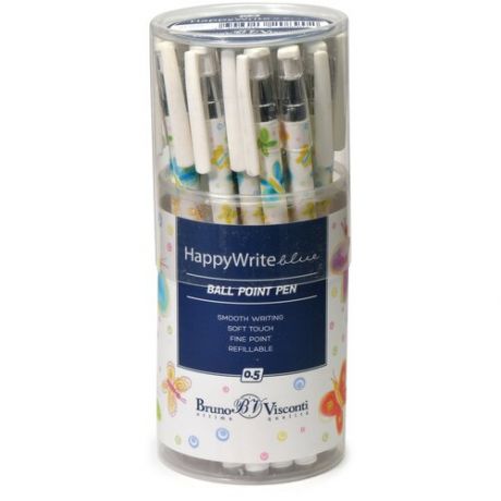 Ручка "HappyWrite. Яркие бабочки" шариковая 0.5 ММ, синяя, 24 штуки.