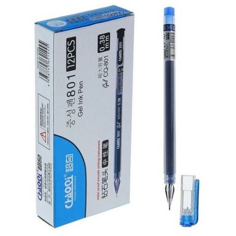 Ручка гелевая, 0.38 мм, синий, корпус прозрачный, безстержневая, игольчатый пишущий узел, "Кристалл", 12 шт.