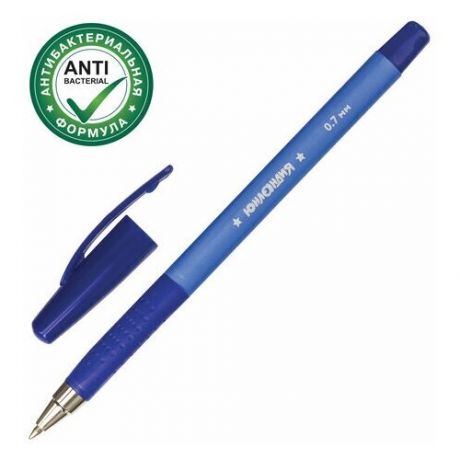 Ручка шариковая масляная с грипом юнландия "антибактериальная", синяя, трехгранная, узел 0,7 мм, 143350, OBP385