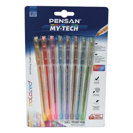 PENSAN Ручки шариковые масляные PENSAN "My-Tech Colored", набор 8 шт яркие цвета ассорти, линия письма 0,35 мм, 2240/B8